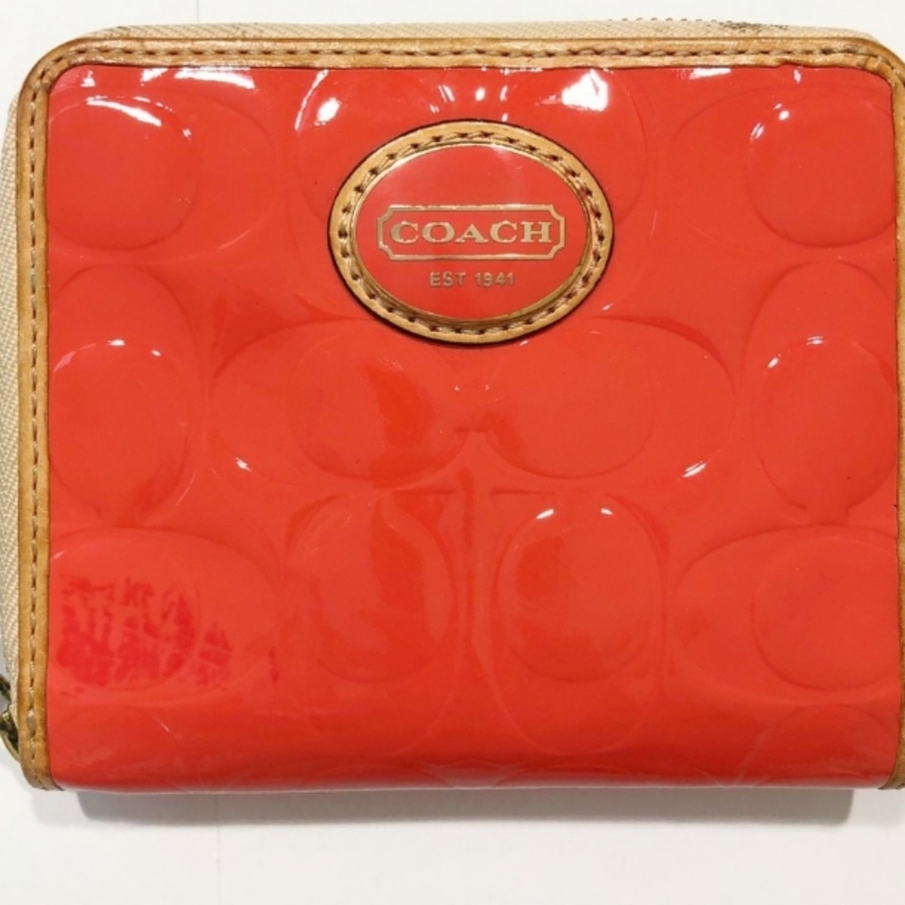 Coach Peyton Embossed Orange Patent Leather Wallet
